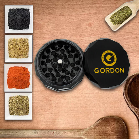 Gordon Diamond Surface Aluminum Alloy Herb Grinder, Black 50 mm Smoker Grinder, 4 Lay Easy Clean Herb Grinders